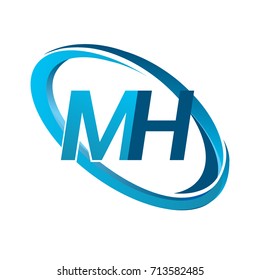 letter MH logotype design for company name colored blue swoosh. vector logo for business and company identity.