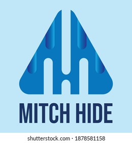 Logo del triángulo de la letra MH en fondo azul aislado