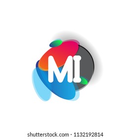 Letter MI logo with colorful splash background, letter combination logo design for creative industry, web, business and company.