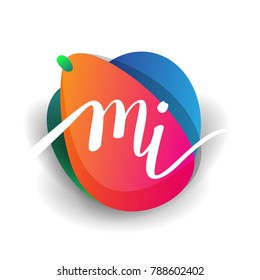 Letter MI logo with colorful splash background, letter combination logo design for creative industry, web, business and company.