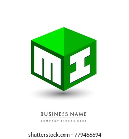 Letter MI logo in hexagon shape and green background, cube logo with letter design for company identity.
