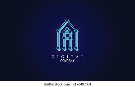 Buchstabe Ein minimales Logo-Symbol-Design. Grafikelemente von Vektorvorlagen. Technologie, digitale Schnittstellen, Hardware- und Engineering-Konzepte. Graphic made of schaltkreise