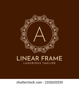 letter A minimalist circle frame linear luxury decoration vector logo design