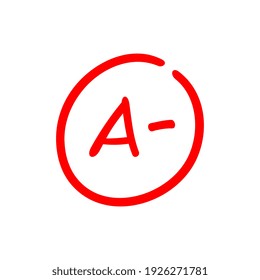 Letter A minus test score, red letter grade mark, vector illustration design