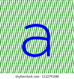 letter a minuscule bright blue color, intense on green texture with woven look in editable vector