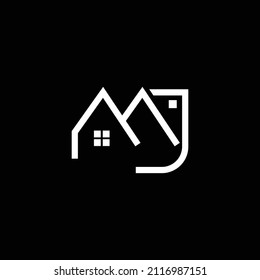 Letter MJ JM logo black and white color, collaborate in Home shape, vector, creative design, 10 eps