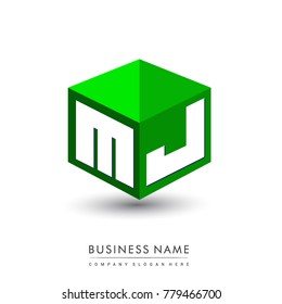 Letter MJ logo in hexagon shape and green background, cube logo with letter design for company identity.
