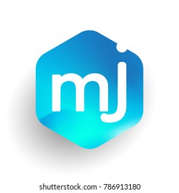 Letter MJ logo in hexagon shape and colorful background, letter combination logo design for business and company identity.

