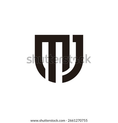 letter mj stripes black shield emblem logo vector 