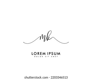 Letter MK Initial Handschrift Logo mit Unterschrift und handgezeichnet Stil.