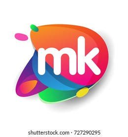 Letter MK logo with colorful splash background, letter combination logo design for creative industry, web, business and company.