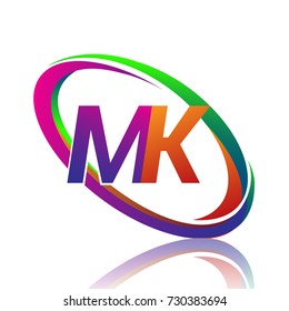 letter MK logotype design for company name colorful swoosh. vector logo for business and company identity.