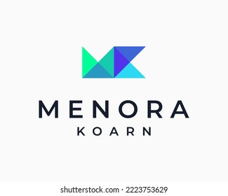 Letter MK Mosaic Pattern Triangle Structure Overlapping Modern Colorful Monogram Vector Logo Design