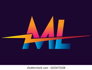 Letter ML logo with Lightning icon, letter combination Power Energy Logo design for Creative Power ideas, web, business and company.