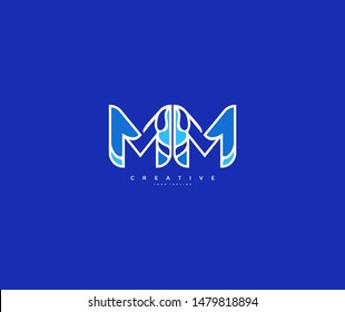 Letter MM Abstract Minimalist Linear Modern Blue Color Logotype