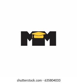 letter mm with graduation hat symbol design