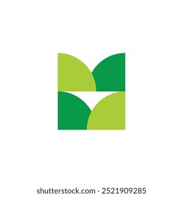 letter mm green leaf stack simple geometric logo vector 