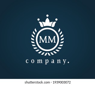 Letter MM laurel wreath monogram template. Beautiful crown logo for Royalty, business card, Boutique, Hotel, Heraldic, Cafe, Restaurant, Web design, Jewelry. Elegant vector emblem illustration. Eps 10