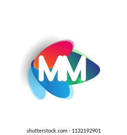 Letter MM logo with colorful splash background, letter combination logo design for creative industry, web, business and company.