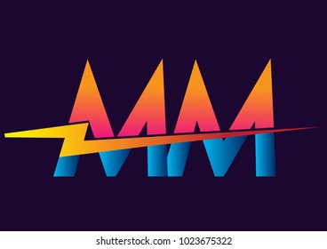 Letter MM logo with Lightning icon, letter combination Power Energy Logo design for Creative Power ideas, web, business and company.