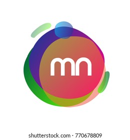 Letter MN logo with colorful splash background, letter combination logo design for creative industry, web, business and company.
