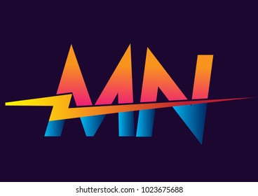 Letter MN logo with Lightning icon, letter combination Power Energy Logo design for Creative Power ideas, web, business and company.
