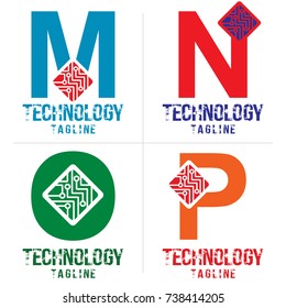 Letter MNOP Logo Technology design vector. 