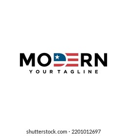 Letter Modern Combiation American  Flag  Logo Design