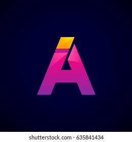 Letter A Modern glossy logo, Vector abstract origami, Digital, Technology, Media