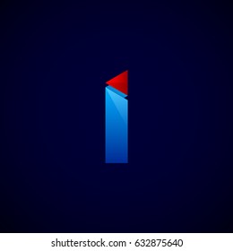 Letter i with Modern glossy and Triangle logo, Arrow and forward, Vector abstract origami, Digital, Technology, Media logotype