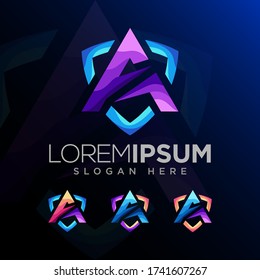 letra Un concepto de diseño de logotipo moderno con escudo