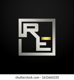 Letter RE modern logo icon monogram design. Outstanding professional elegant trendy based alphabet. Vector graphic template element in silver and gold color. Can be used for luxury company branding.