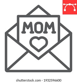 Letter for mom line icon, envelope and heart, letter for mother vector icon, vector graphics, editable stroke outline sign, eps 10