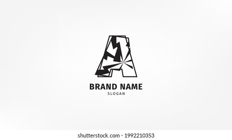 letter A monogram abstract logo outline with circular lightning describe youth power initial brand