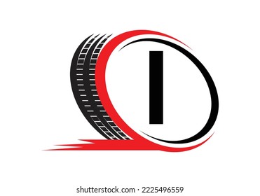 Letter I monogram alphabet With a Sport Car Automotive Car Repair Logo Design Concept With Transport Tire Icon Vector Template.