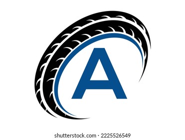 Letter A monogram alphabet With a Sport Car Automotive Car Repair Logo Design Concept With Transport Tire Icon Vector Template.