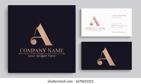 A letter monogram. Elegant luxury logo. Calligraphic style. Corporate identity and business card. Vector design.