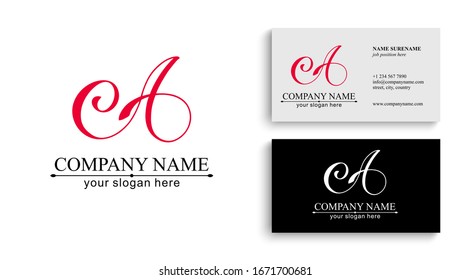 A letter monogram. Elegant luxury logo. Calligraphic style. Corporate identity and business card. Vector design.