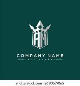 AM letter monogram initial logo for shield and crown design