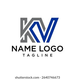 letter at monogram KV style line art modern logo	