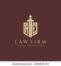 RE letter monogram for law firm with sword and shield logo image
