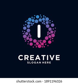 LETTER I monogram logo with dot concept. universal colorful biotechnology molecule atom dna chip. research, science, medical, logotype vector