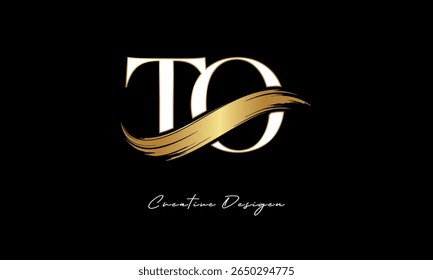 Logotipo del monograma de la letra de TO – marca elegante de la letra del trazo del cepillo del oro para la marca de lujo, moda, diseño de la identidad de la boutique Premium
