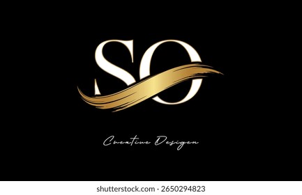 SO Letter Monogram Logo – Elegant Gold Brush Stroke Letter mark for Luxury Branding, Fashion, Boutique  Premium Identity Design
