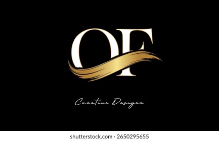 OF Letter Monogram Logo – Elegant Gold Brush Stroke Letter mark for Luxury Branding, Fashion, Boutique  Premium Identity Design

