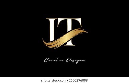 IT Letter Monogram Logo – Elegant Gold Brush Stroke Letter mark for Luxury Branding, Fashion, Boutique  Premium Identity Design
