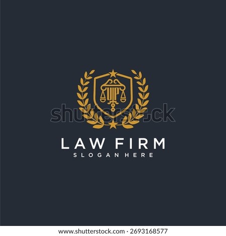 UP letter monogram logo for lawfirm with pillar and leaf image design