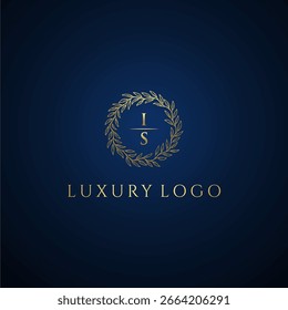 IS letter monogram luxury wedding with creative circle leaf gold