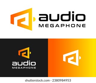 Letter a monogram megaphone audio speaker volume logo design.