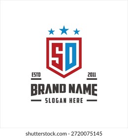 letra SO monograma escudo estrela modelo de vetor design logotipo